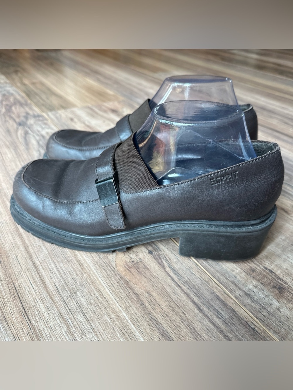 Vintage Esprit Brown Leather Platform Chunky Leather Loafers Shoes 90s Y2k Sz 9